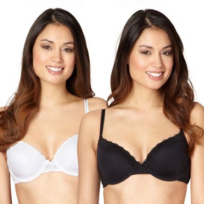 Debenhams Pack of two black and white burnout striped t-shirt bras
